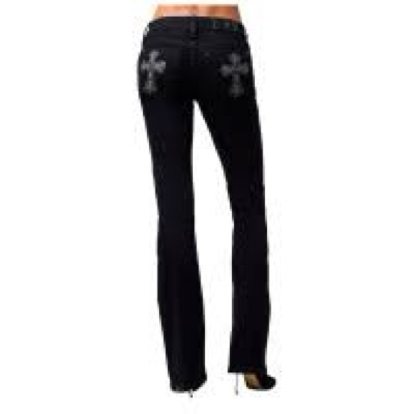 Miss Me black skinny jeans denim embellished cross design on back pockets Sz 27 - Picture 2 of 16